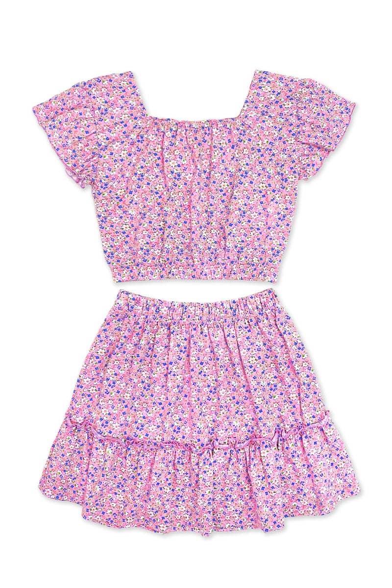 GKSS-23-3056B-UM281 Girl's 2 pc Floral Skirt Set