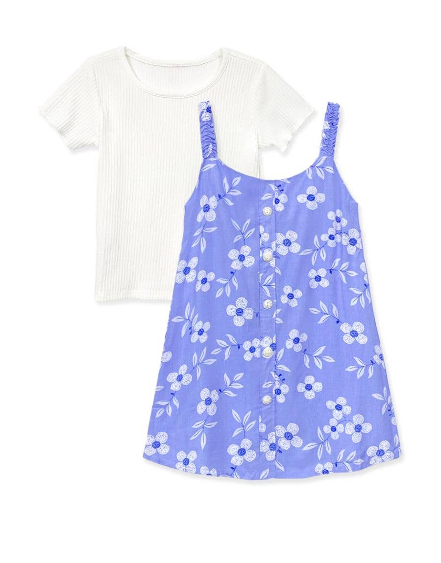 GKSS-3306B-Q325 Girl's 2 pcs Floral Dress & Ribbed Tee Set