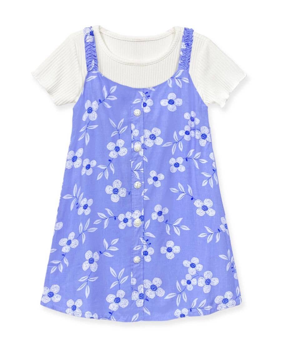 GKSS-3306B-Q325 Girl's 2 pcs Floral Dress & Ribbed Tee Set