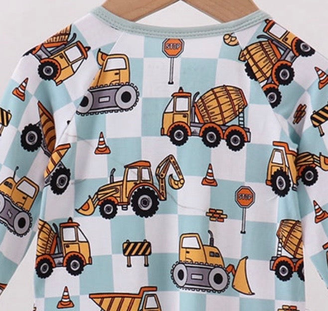 Green Excavator Checkered Bamboo Pajamas