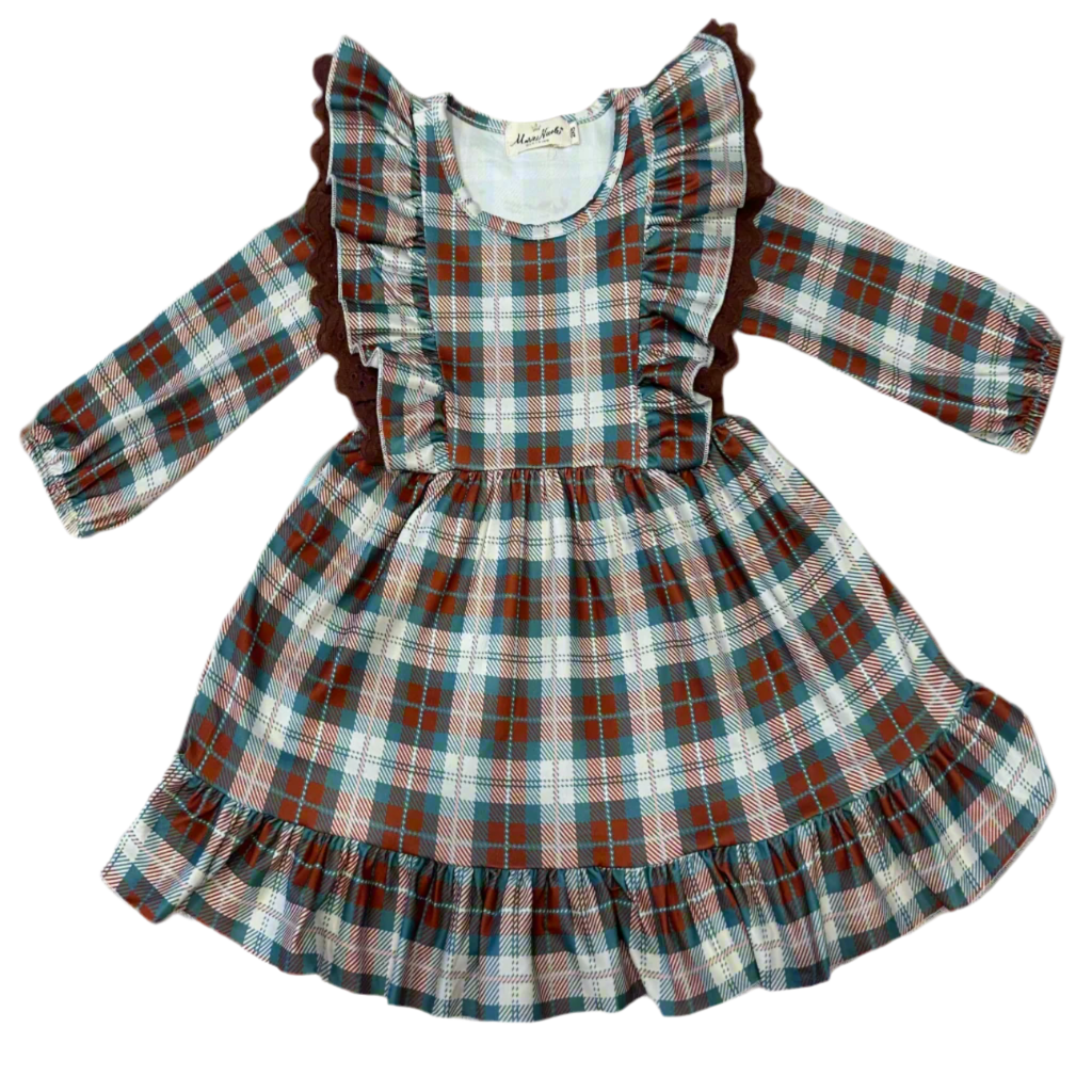 Brown and Plaid Ruffle Dress