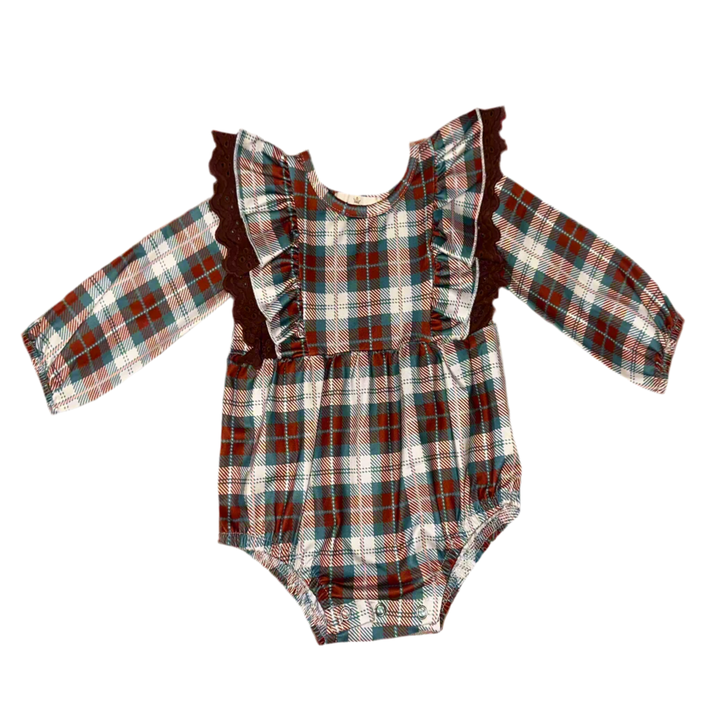 Brown and Plaid Ruffle Bubble Outfit