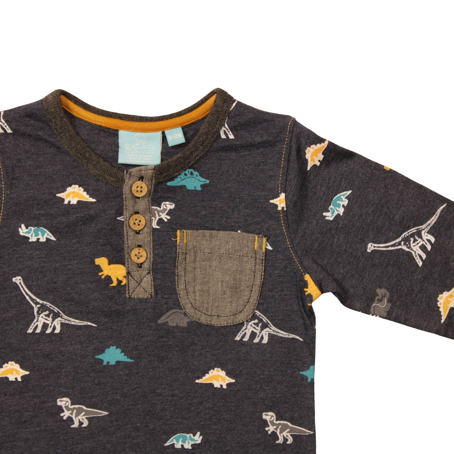 Dino Print Henley with Chambray Accents for Babies - Adalynn LeanneInfant Clothing