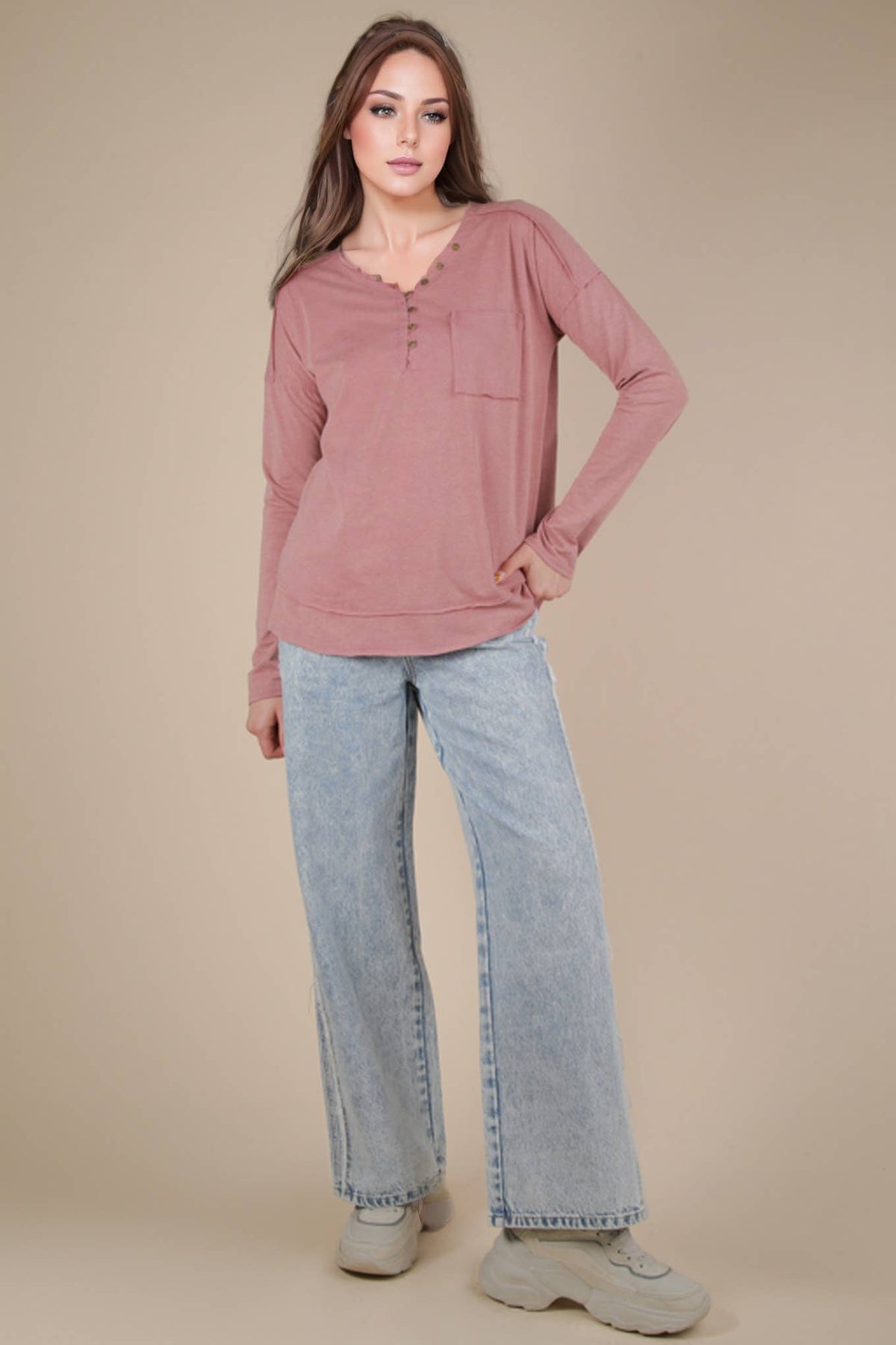 NT11795-Mineral Washed Cotton Comfy Knit Top - Adalynn Leanne