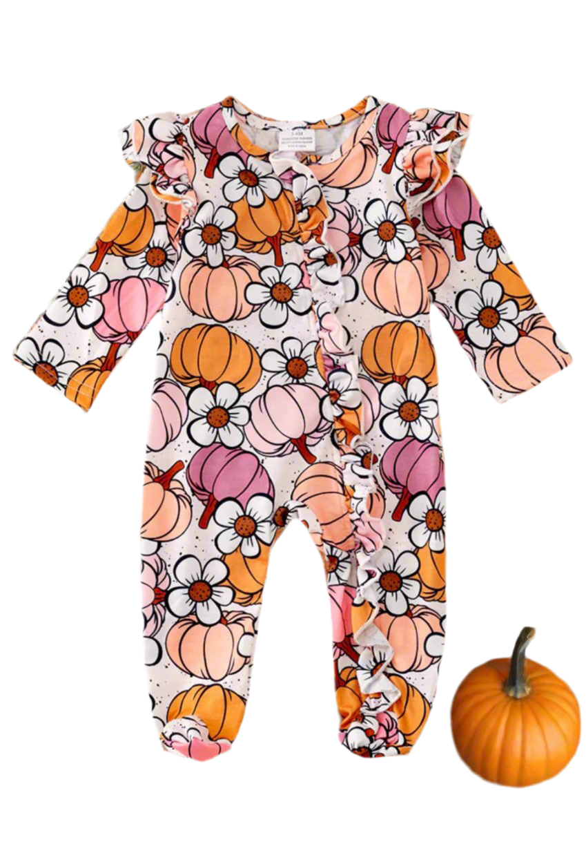 Pumpkin Daisy Ruffle Footie - Adalynn Leanne