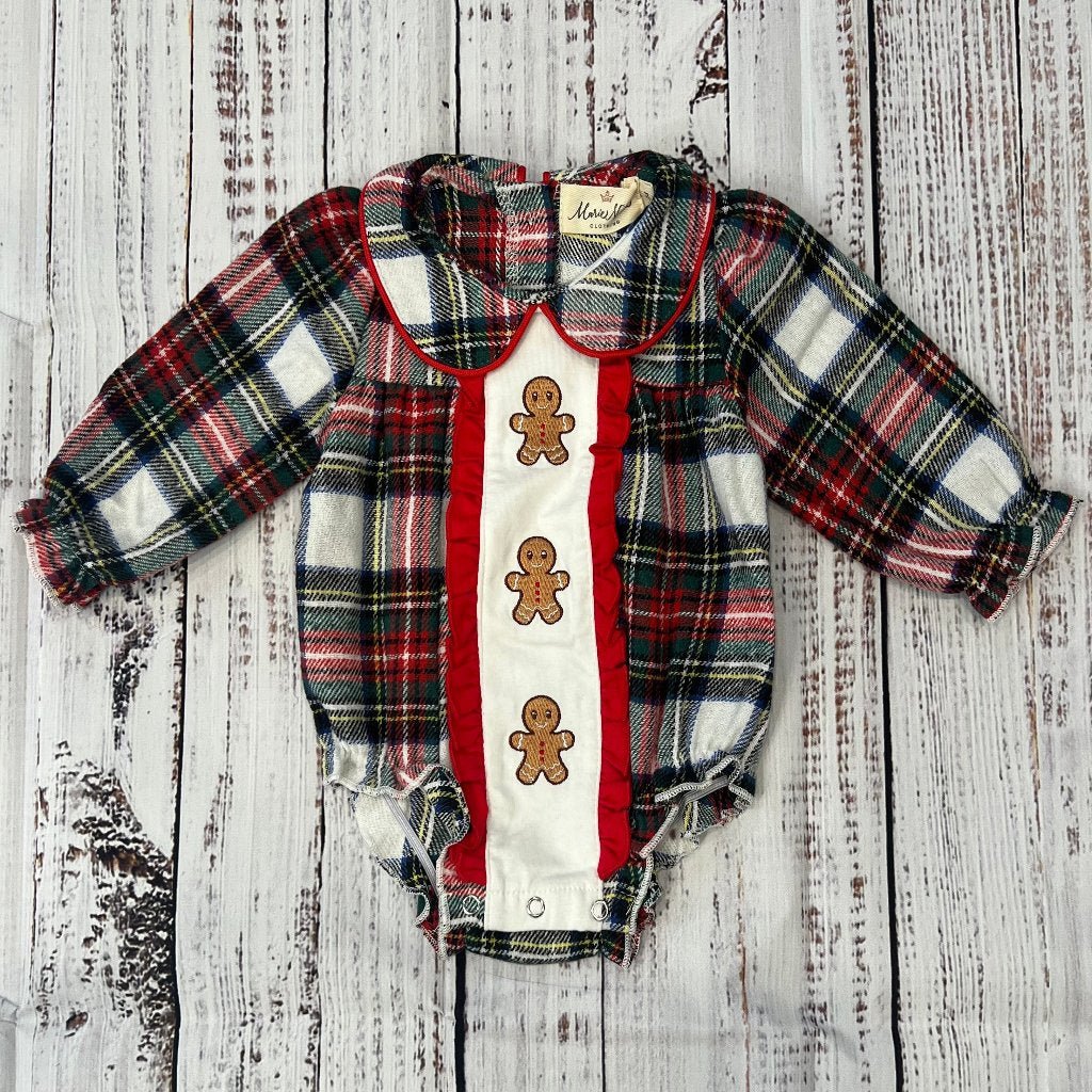 Red and Green Plaid Gingerbread Ruffle Bubble - Adalynn Leanne