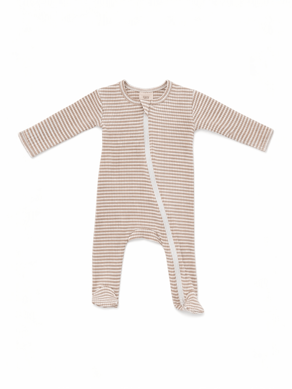 Tan Stripe / Ribbed 2-Way Zip Footie - Adalynn Leanne