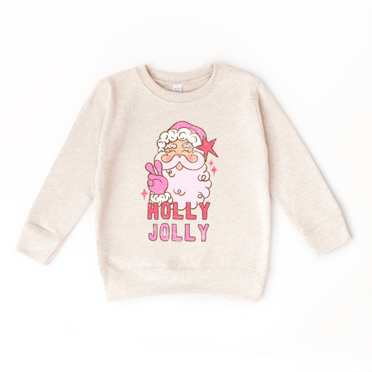 Holly Jolly Santa Christmas Kids Pullover Sweatshirt