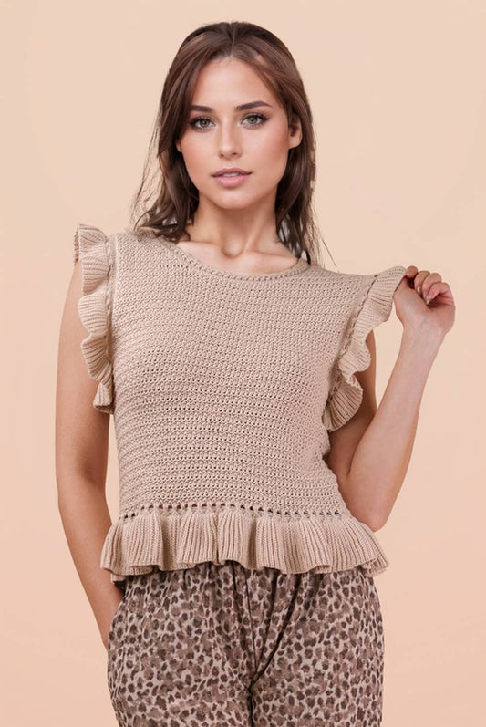 12W3640N-Ruffled Sweater Knit Top - Adalynn Leanne