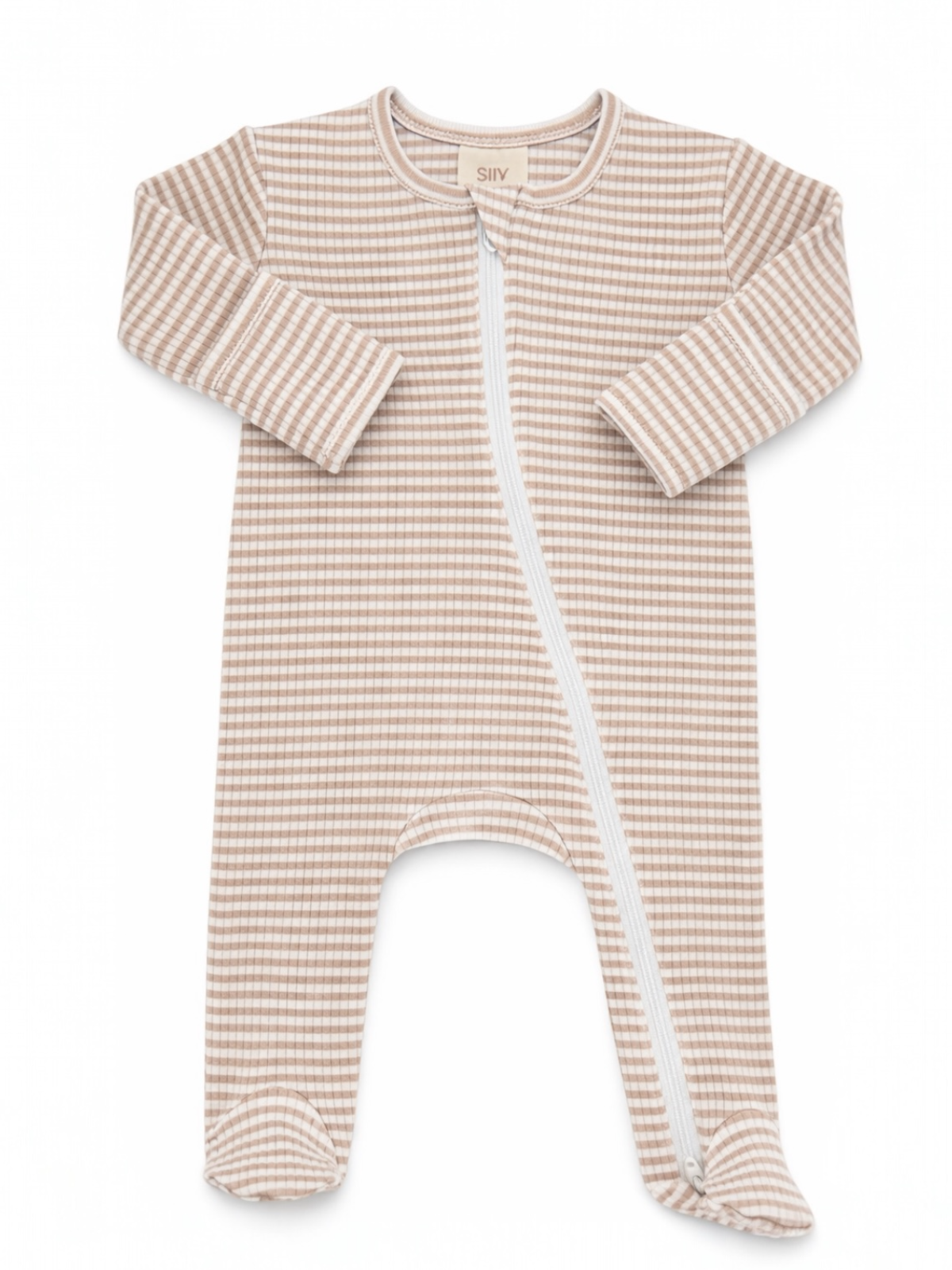 Tan Stripe / Ribbed 2-Way Zip Footie