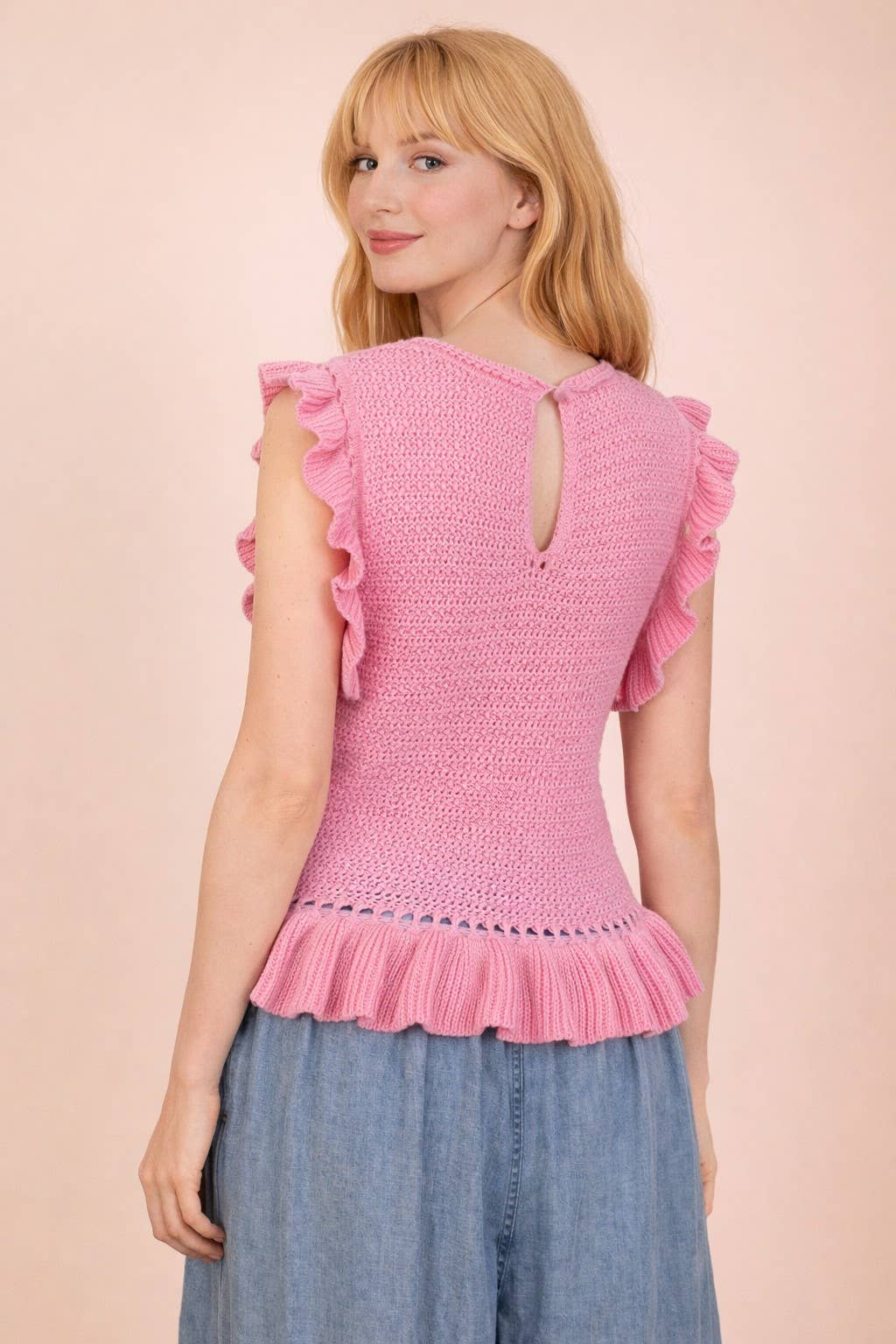 12W3640N-Ruffled Sweater Knit Top