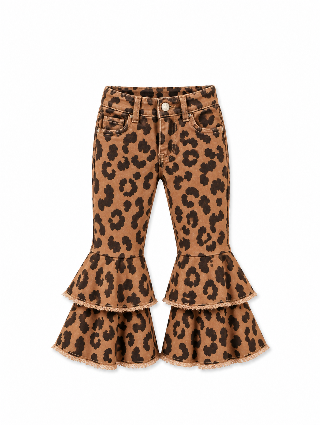 Kids Leopard Double Denim Ruffle Pant Jeans