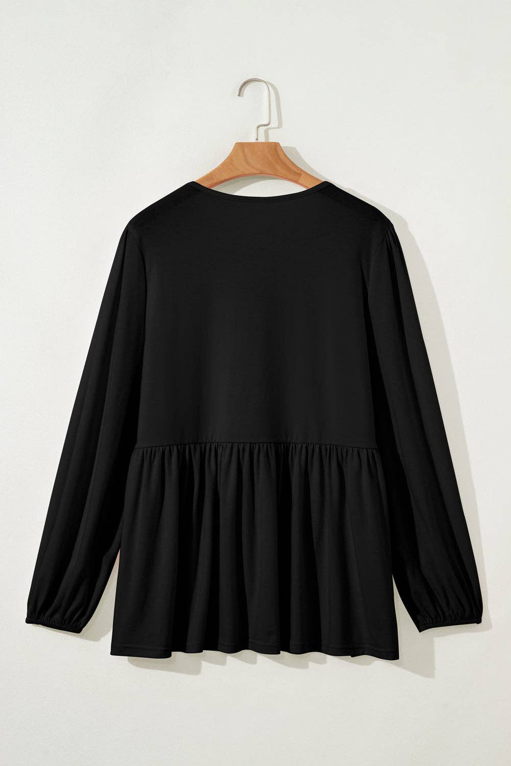 OMG! Plus Size Solid Bow Tie Front Long Sleeve Blouse