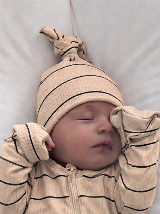 Tan/Black Stripe / Ribbed Beanie