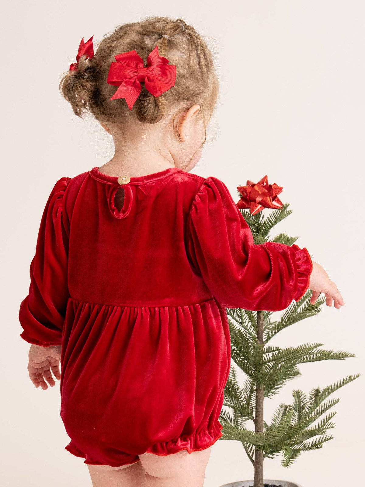 Ruby Santa Smocked Velvet Bubble Romper