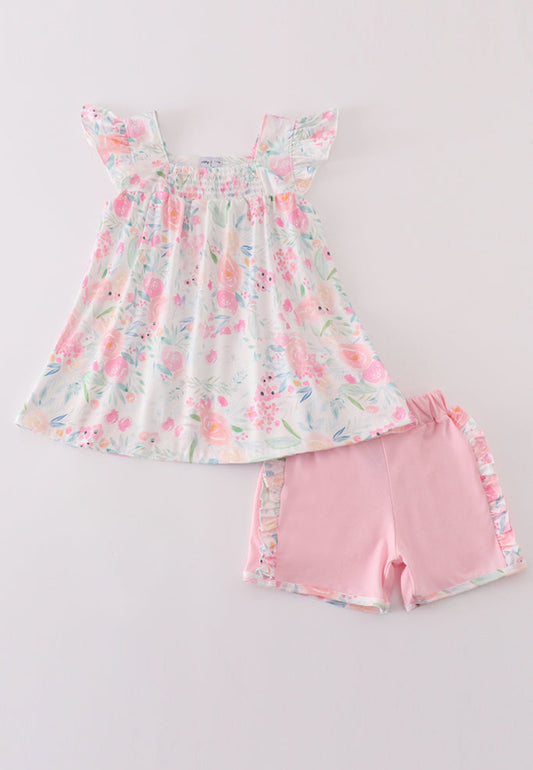 Pink Pastel Meadow Short Set