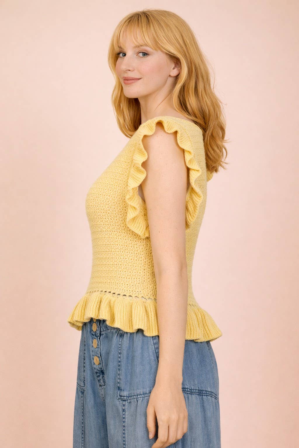 12W3640N-Ruffled Sweater Knit Top