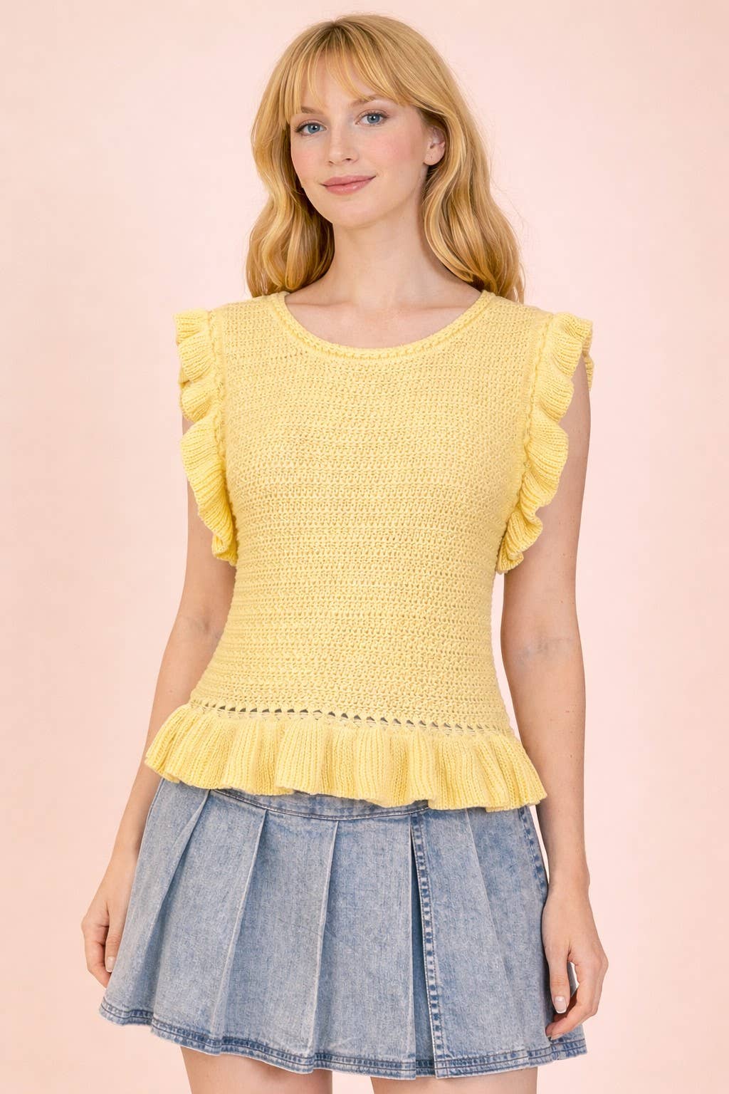 12W3640N-Ruffled Sweater Knit Top