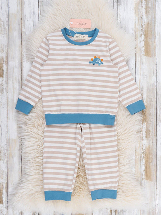 Little Dino Stripe Embroidered Pajamas