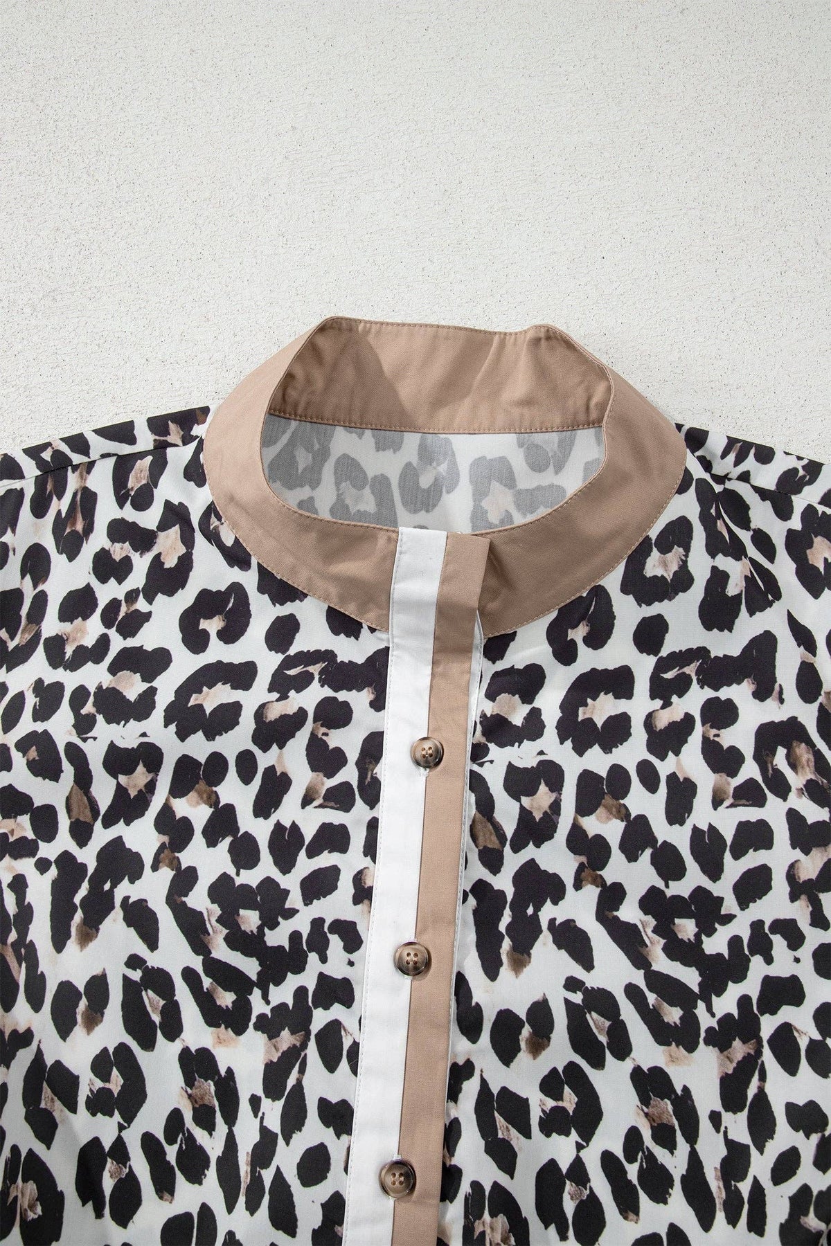 OMG! Plus Size Leopard Contrast Trim Half Button Top