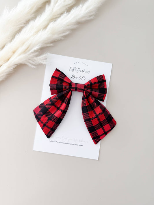 Black & Red Plaid Christmas Sailor Bow, Small