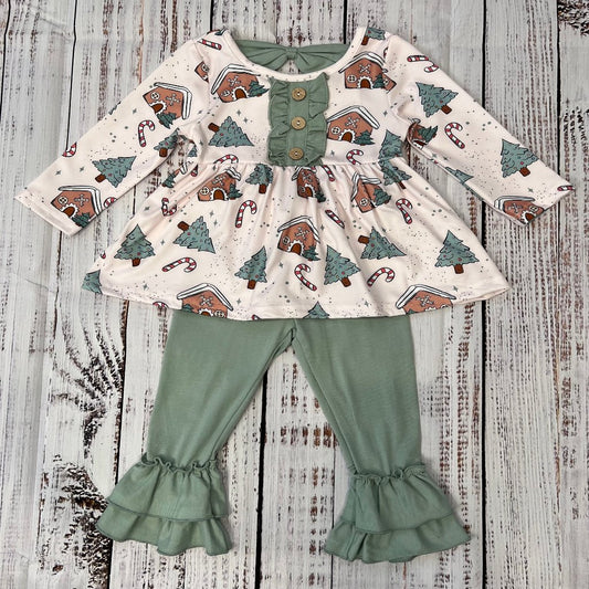 Mint Christmas Village Ruffle Outfit