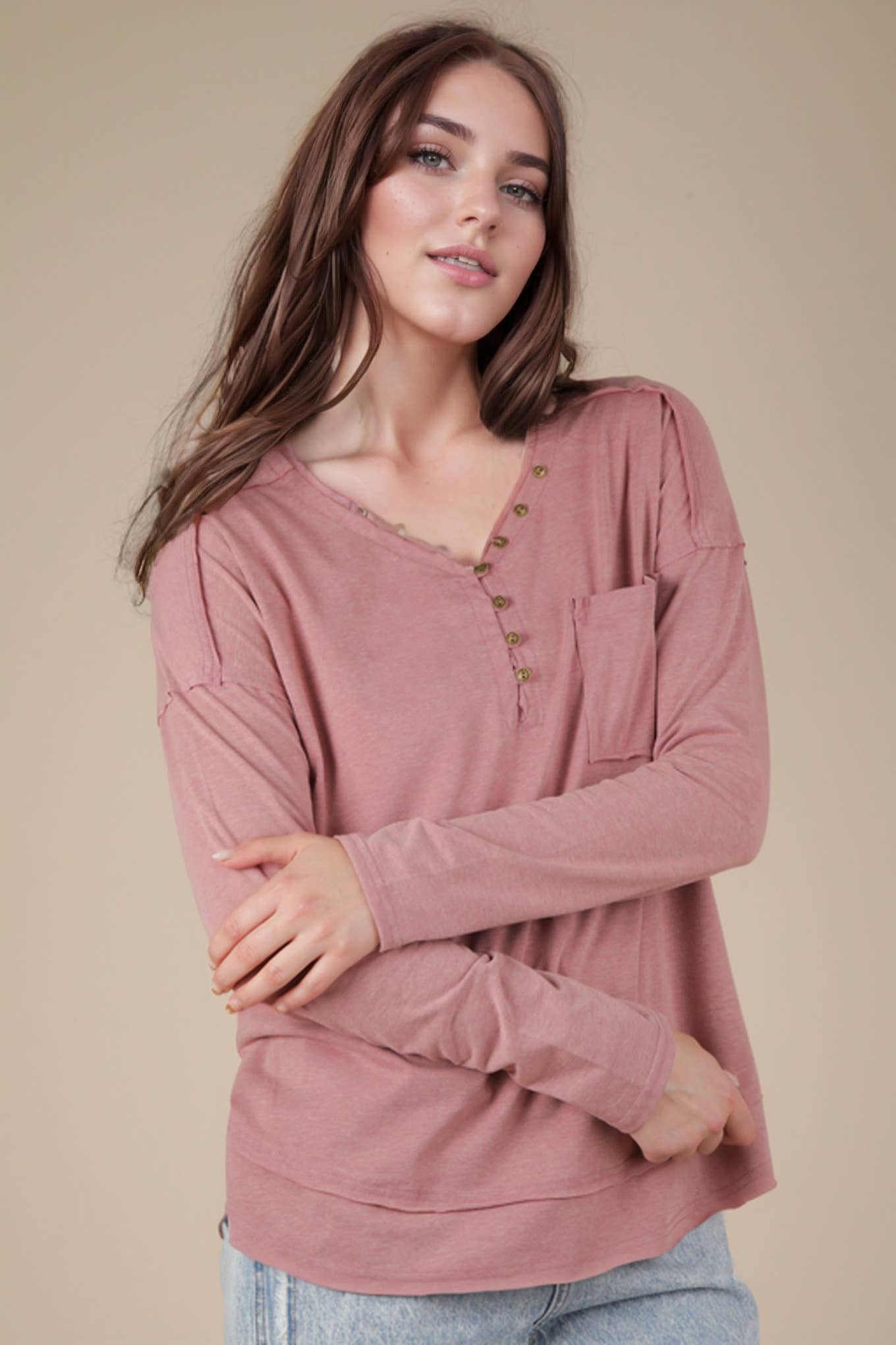 NT11795-Mineral Washed Cotton Comfy Knit Top