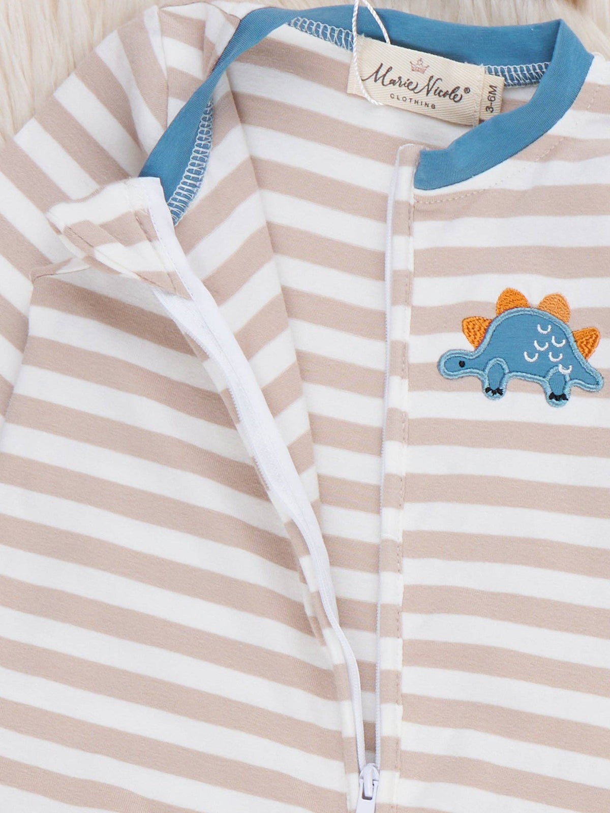 Little Dino Stripe Embroidered Footed Sleeper Pajama