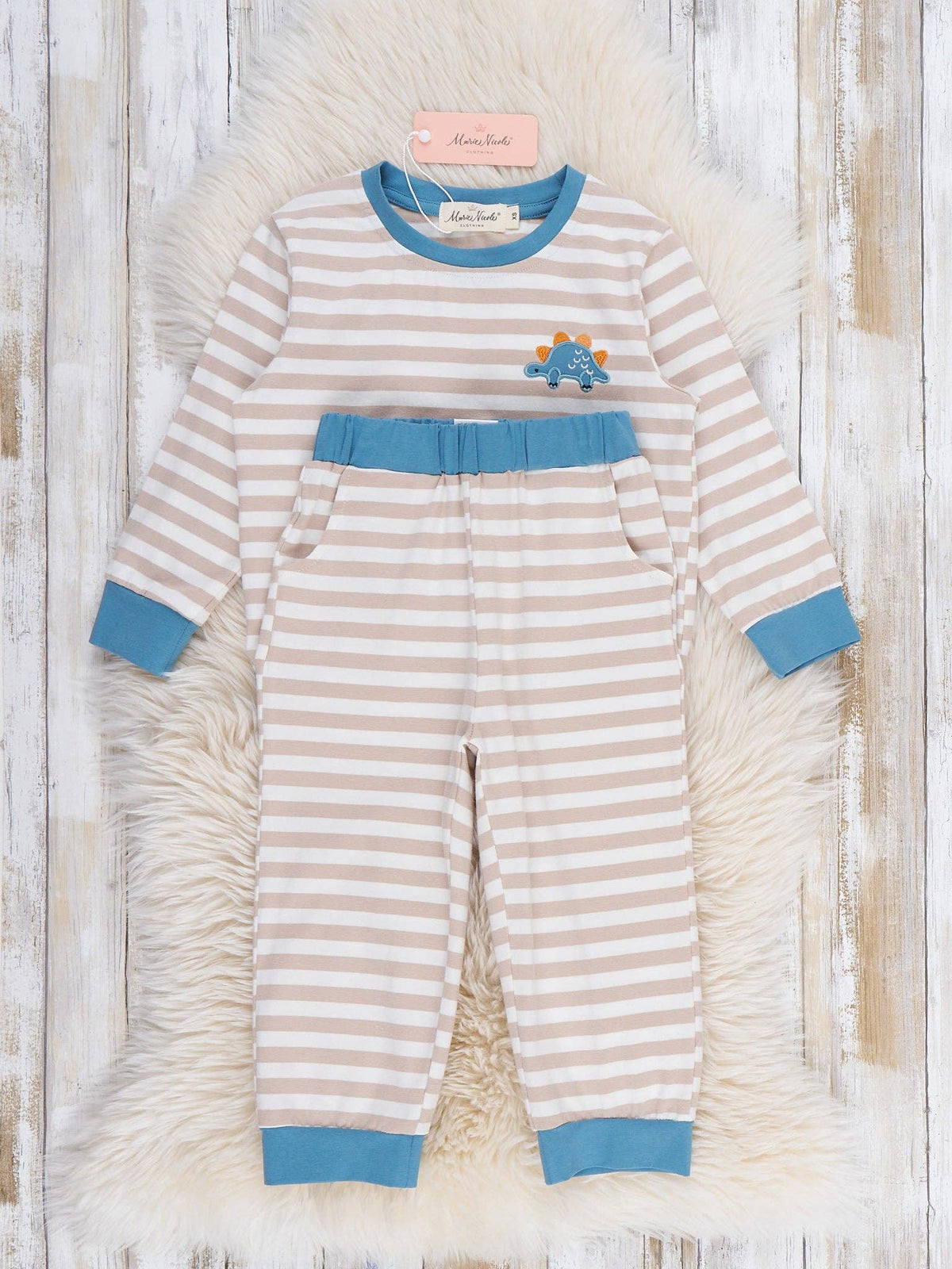 Little Dino Stripe Embroidered Pajamas