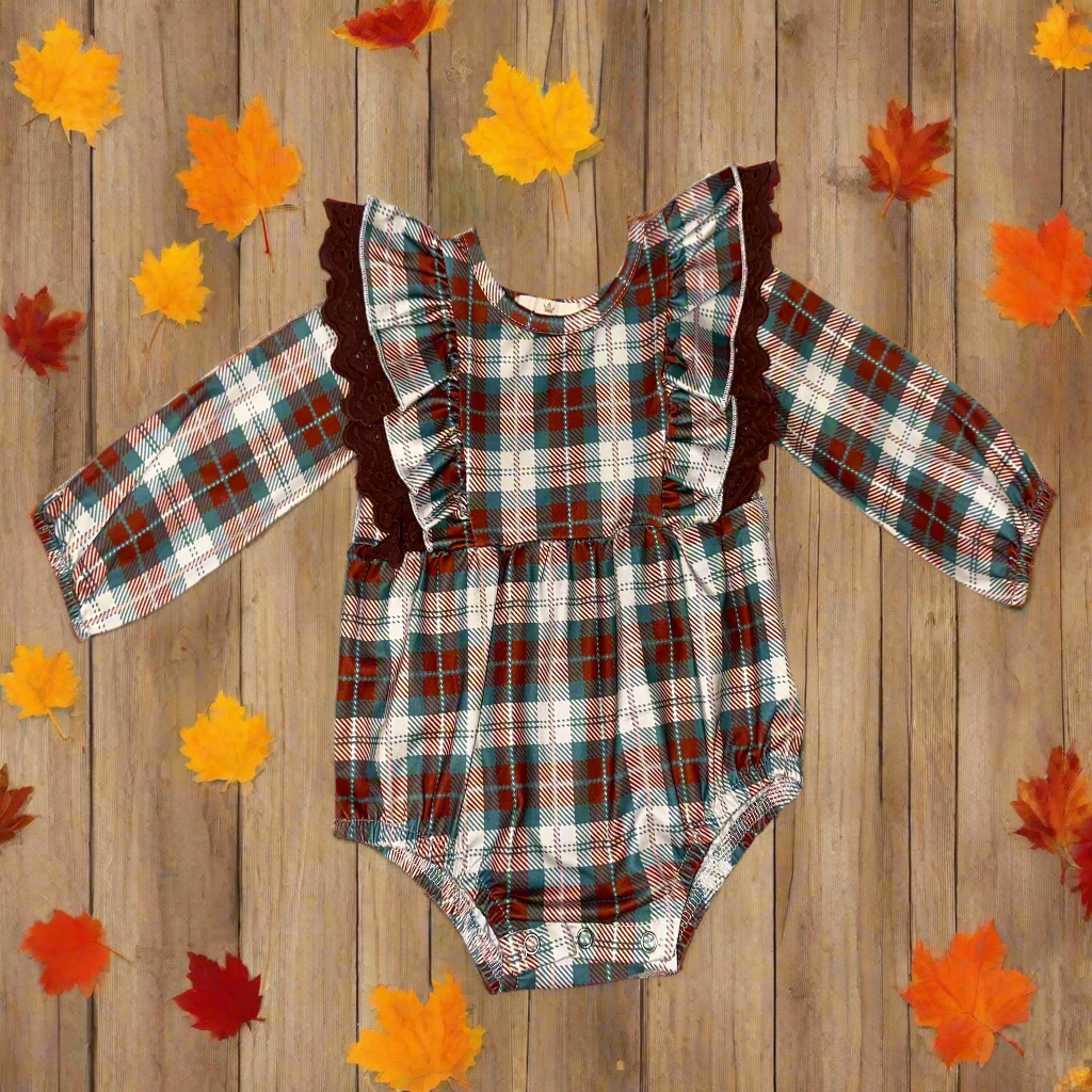 Brown and Plaid Ruffle Bubble Outfit