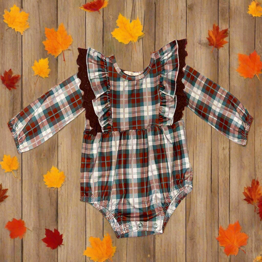 Brown and Plaid Ruffle Bubble Outfit