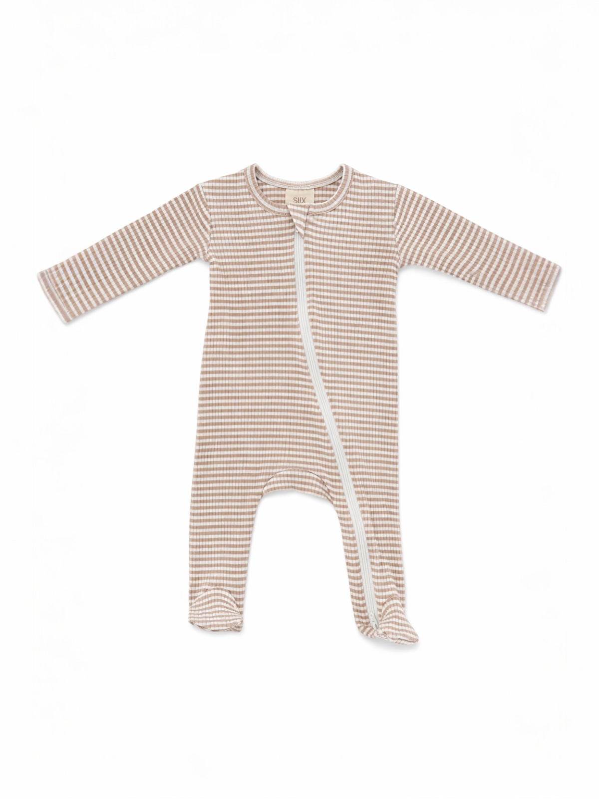 Tan Stripe / Ribbed 2-Way Zip Footie