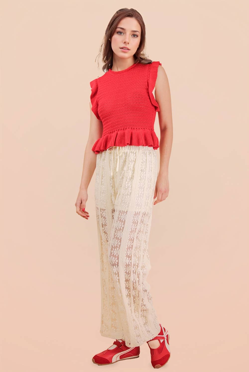 12W3640N-Ruffled Sweater Knit Top