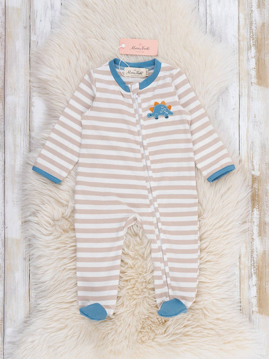 Little Dino Stripe Embroidered Footed Sleeper Pajama