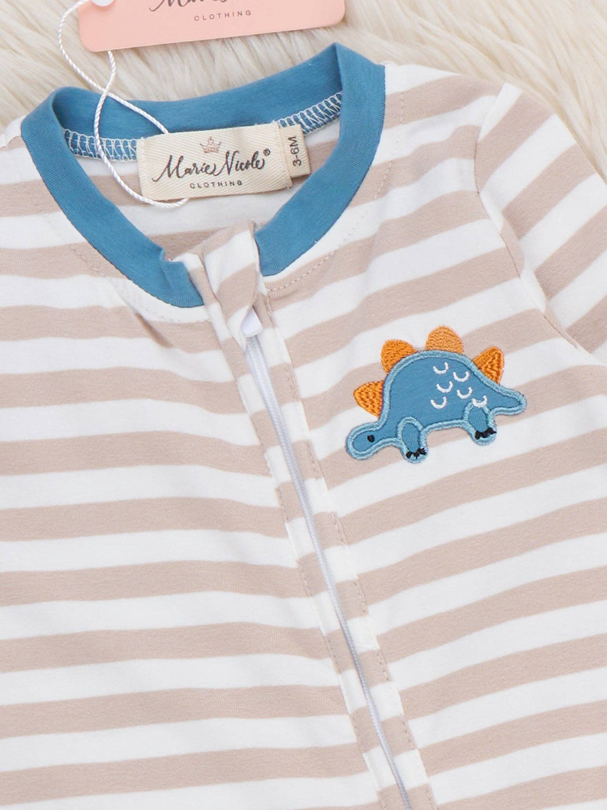 Little Dino Stripe Embroidered Footed Sleeper Pajama