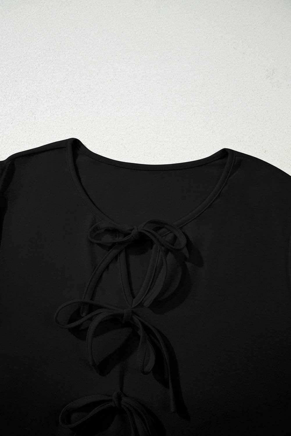 OMG! Plus Size Solid Bow Tie Front Long Sleeve Blouse
