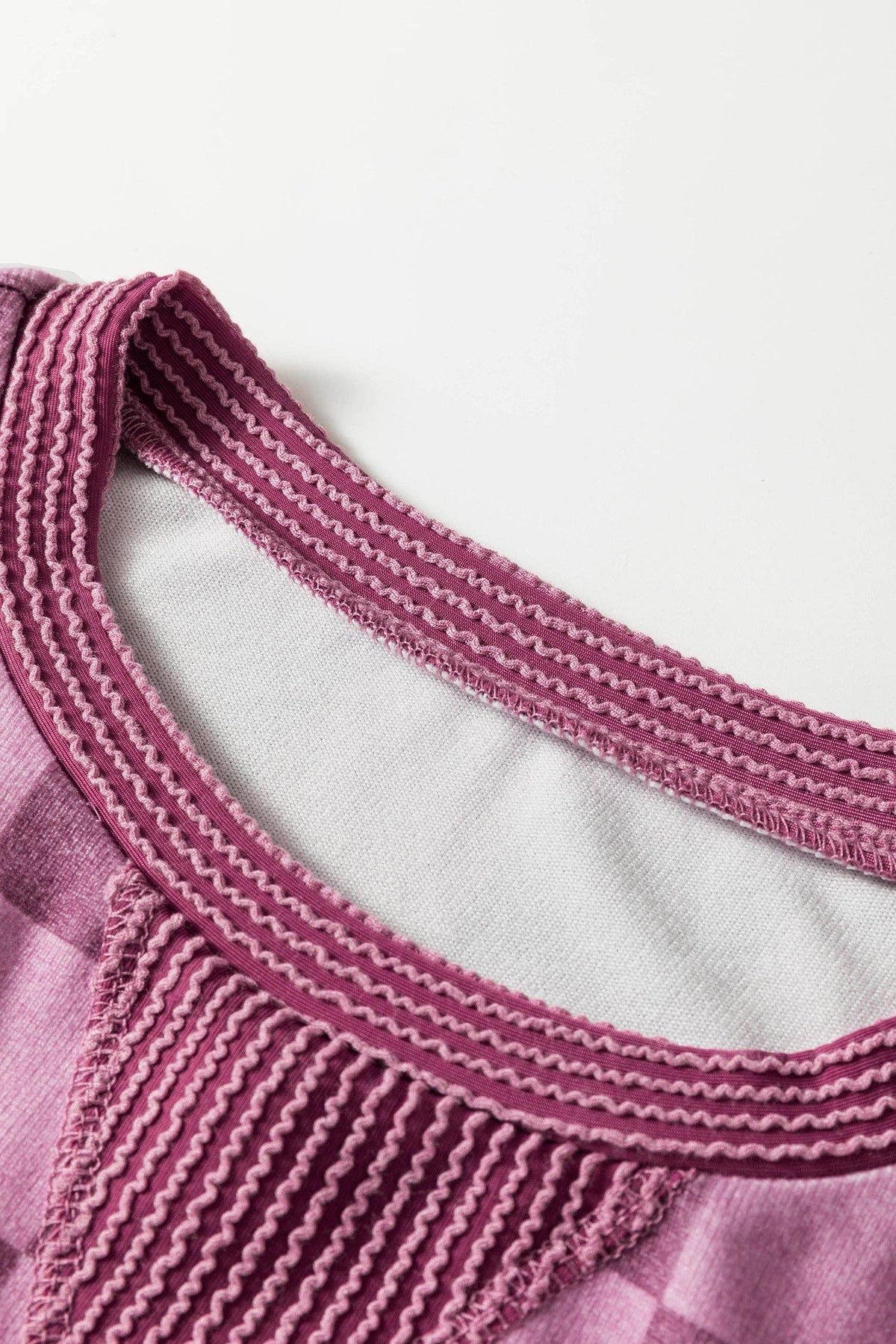 OMG! Checker Corded Knit Trim Long Sleeve Top