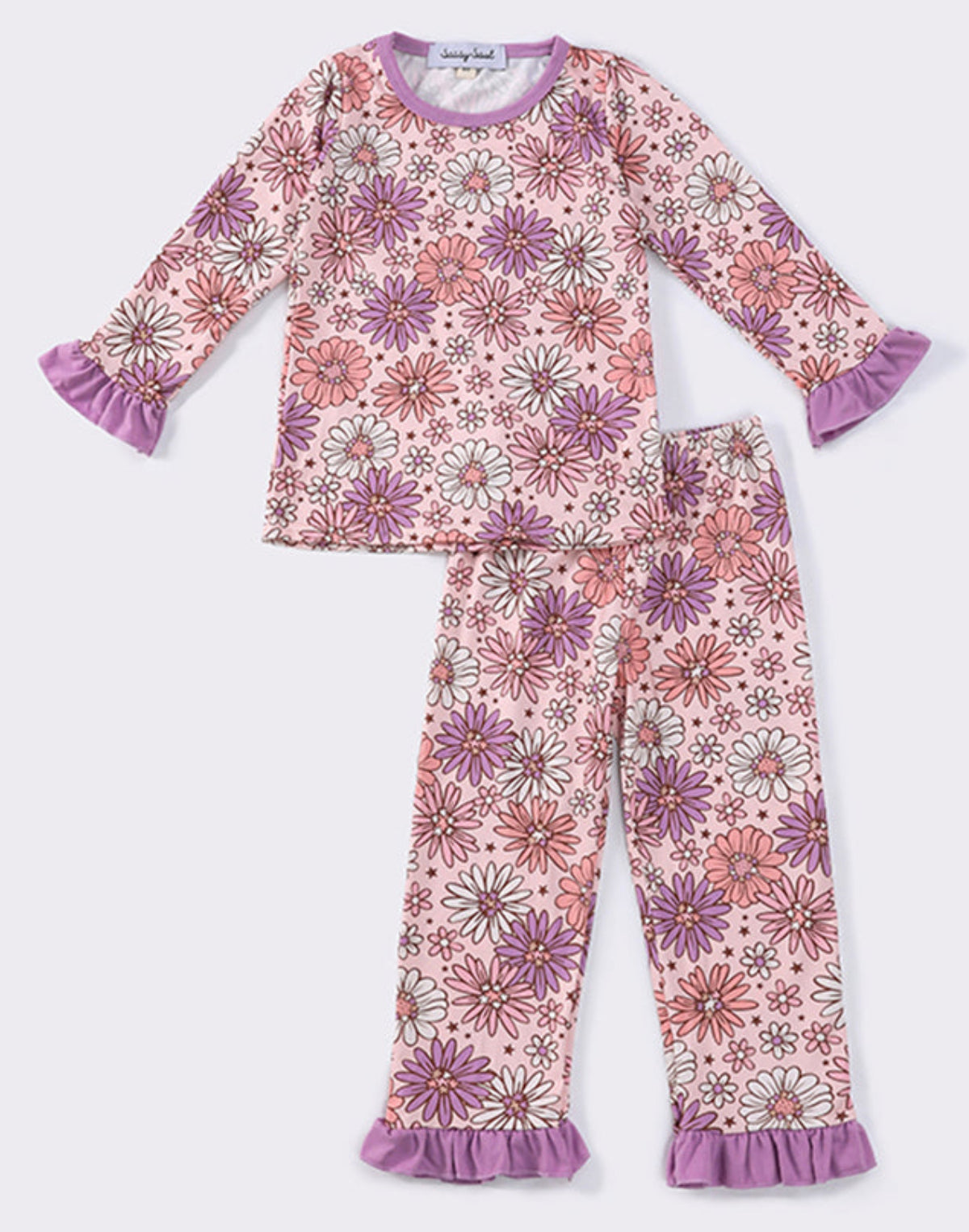 Purple Floral Ruffle Pajama Set