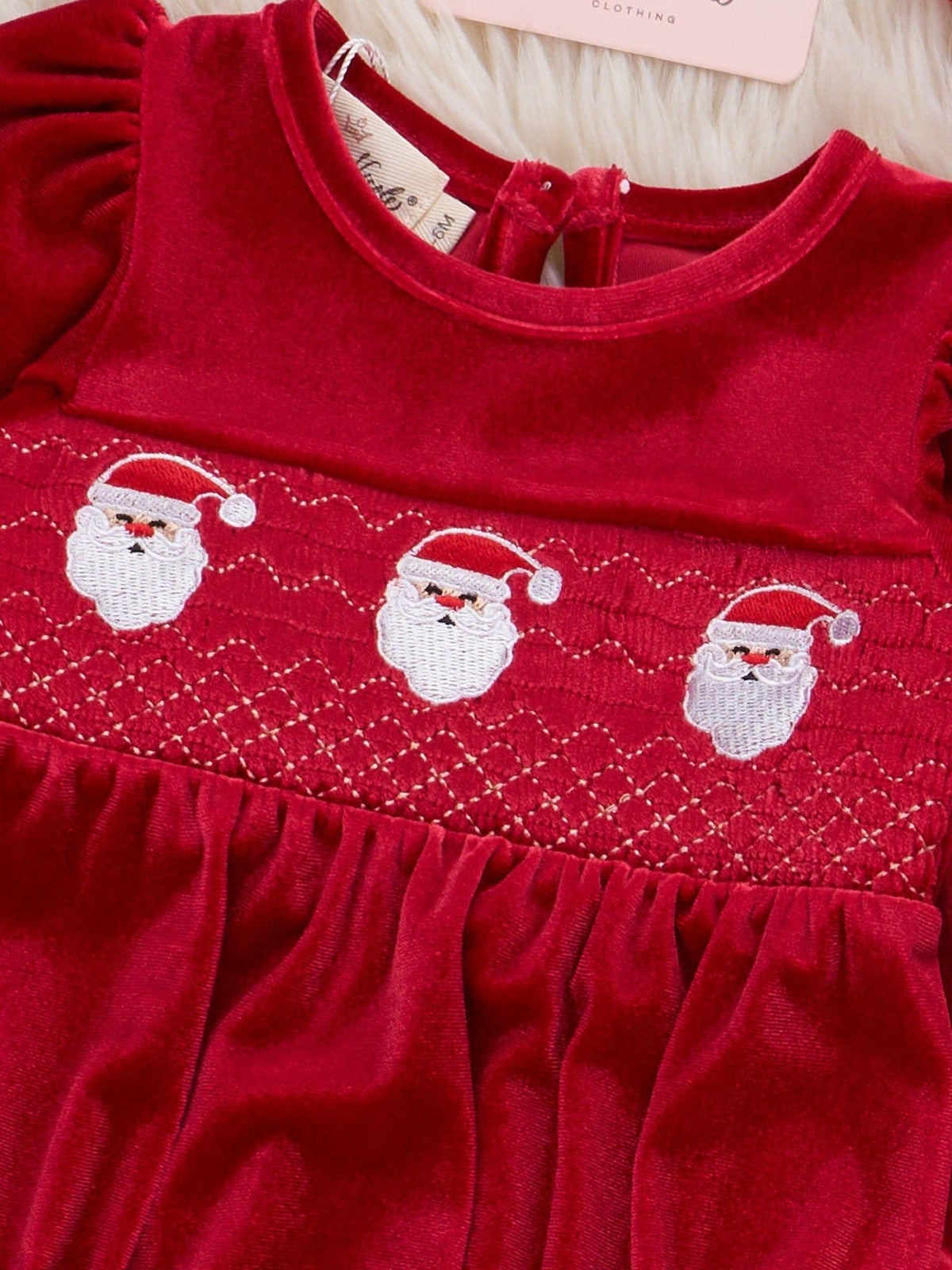 Ruby Santa Smocked Velvet Bubble Romper