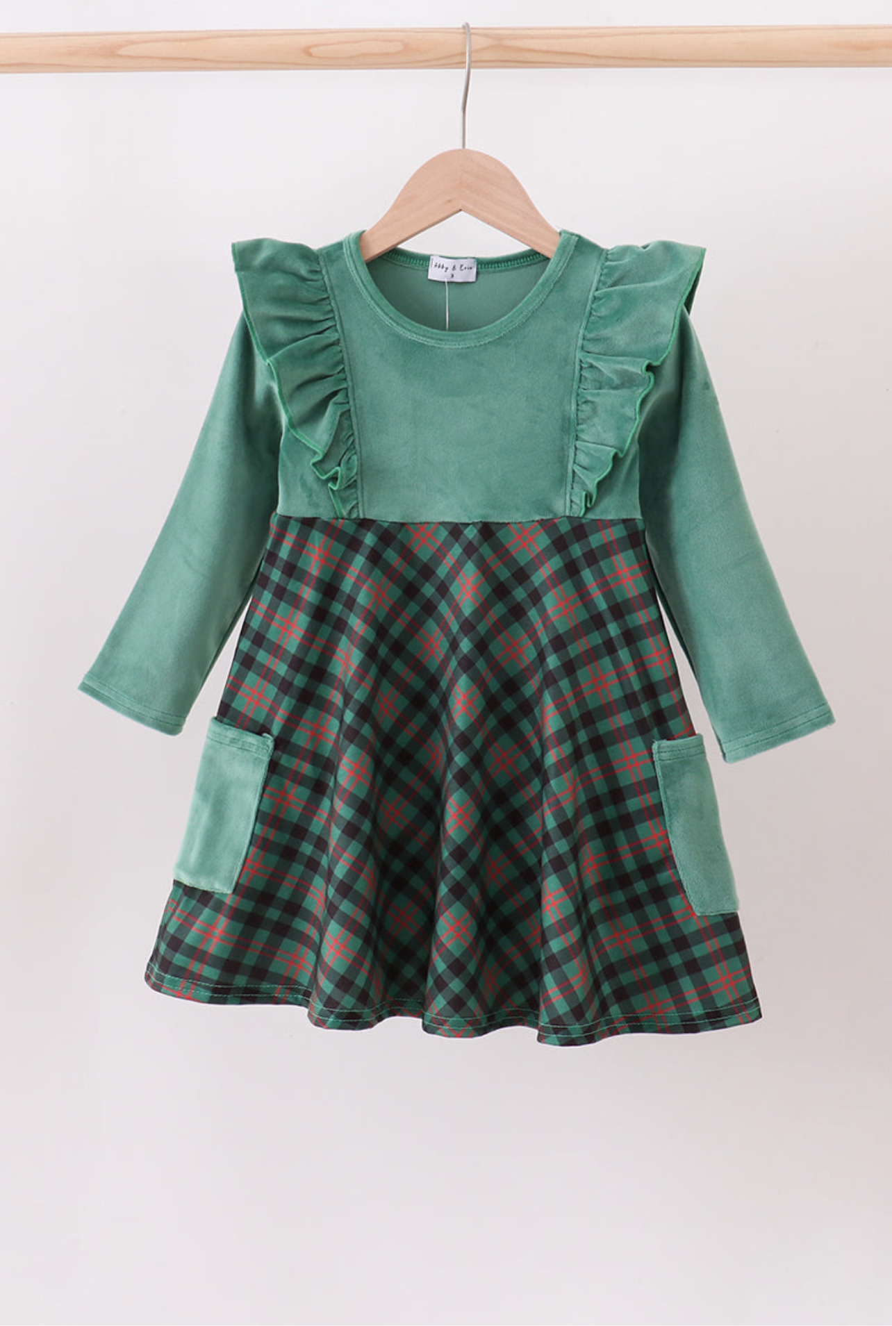 Forest Velvet Ruffle Dress