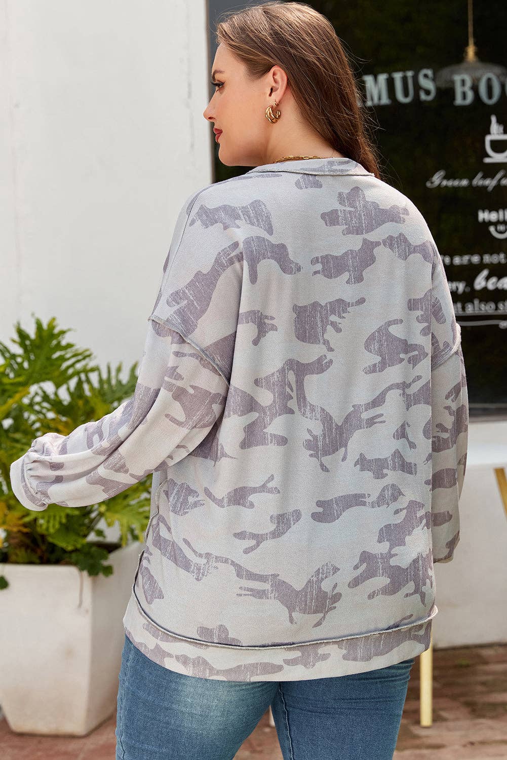 OMG! Plus Size Camouflage Crewneck Sweatshirt
