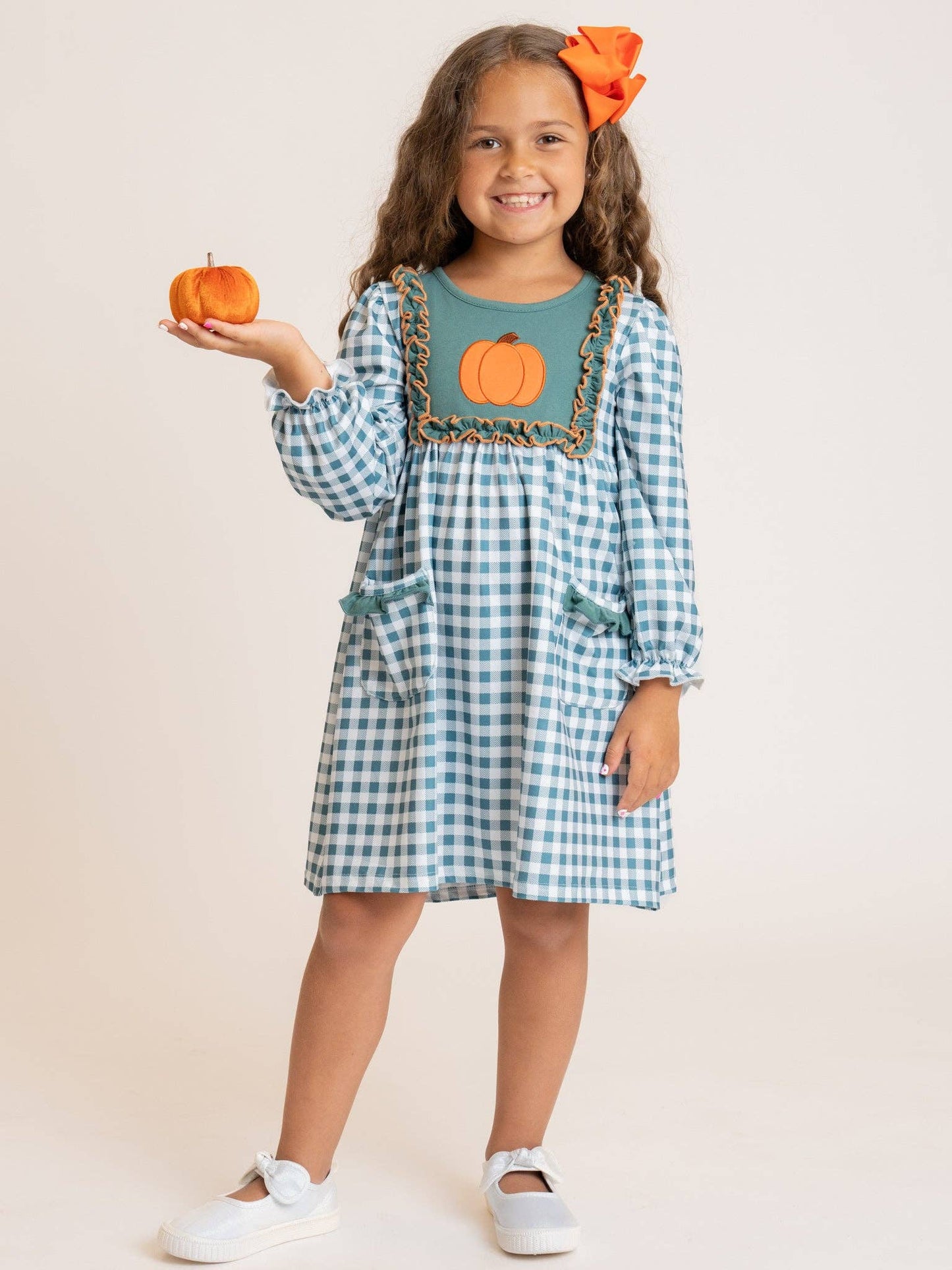 Pumpkin Patch Pines Embroidered Plaid Dress