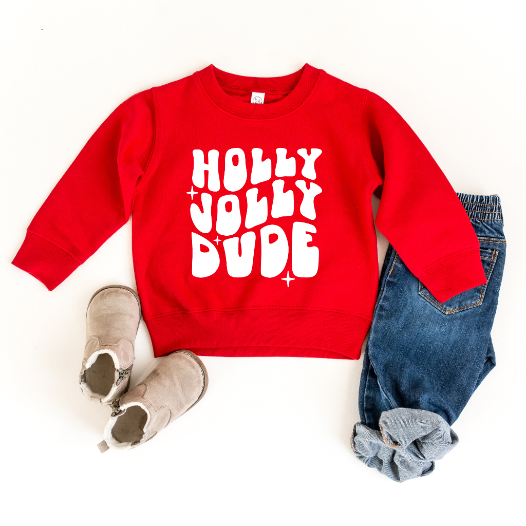 Holly Jolly Dude Pullover Toddler Christmas Sweatshirt