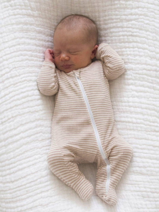 Tan Stripe / Ribbed 2-Way Zip Footie