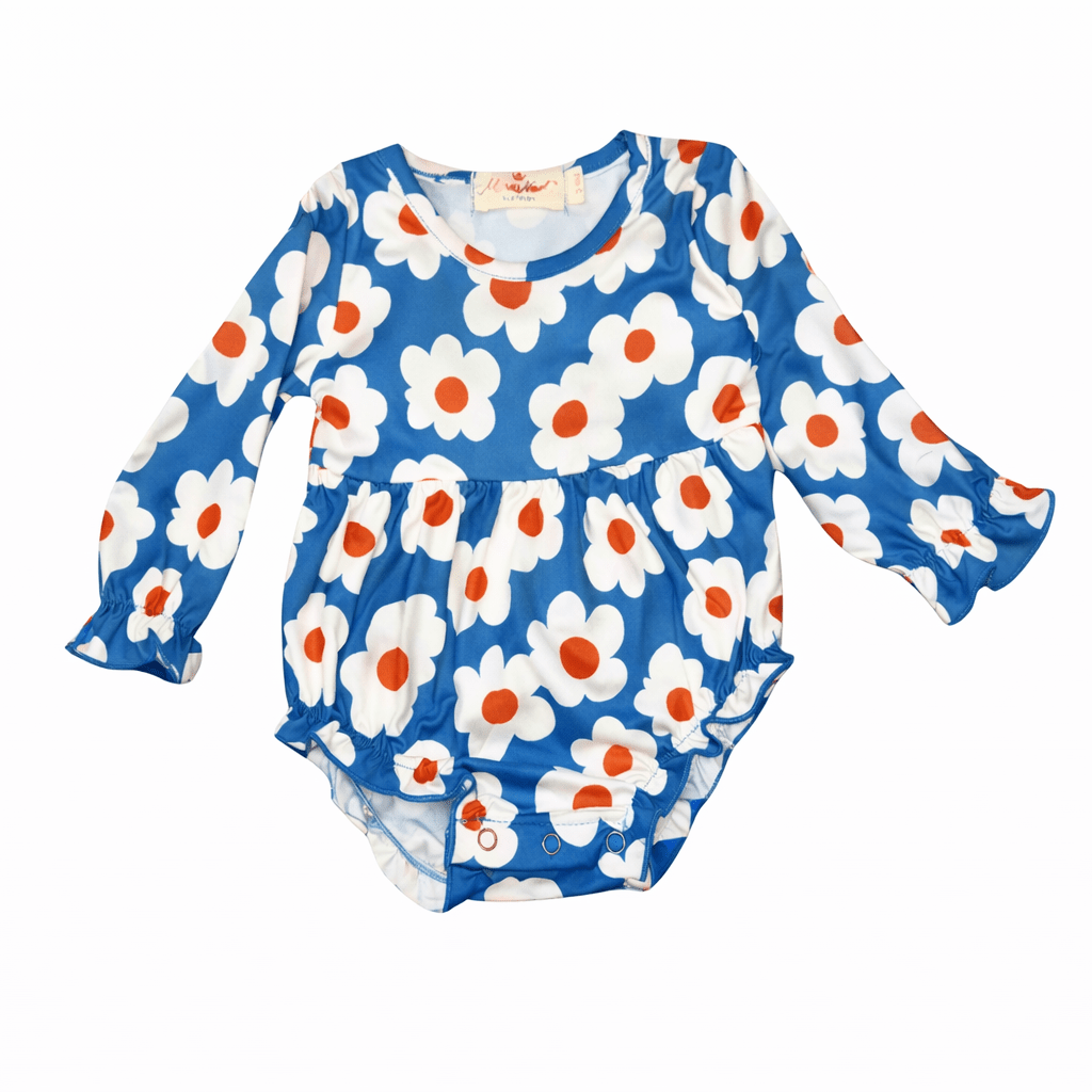 Blue and Orange Daisy Ruffle Bubble - Adalynn Leanne