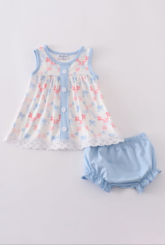 Blue Blow Lattice Bloomer Set - Adalynn Leanne