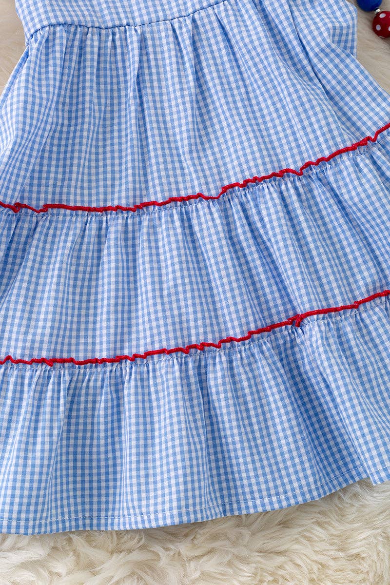 Blue gingham patriotic tiered dress. DRG60732 AMY - Adalynn Leanne