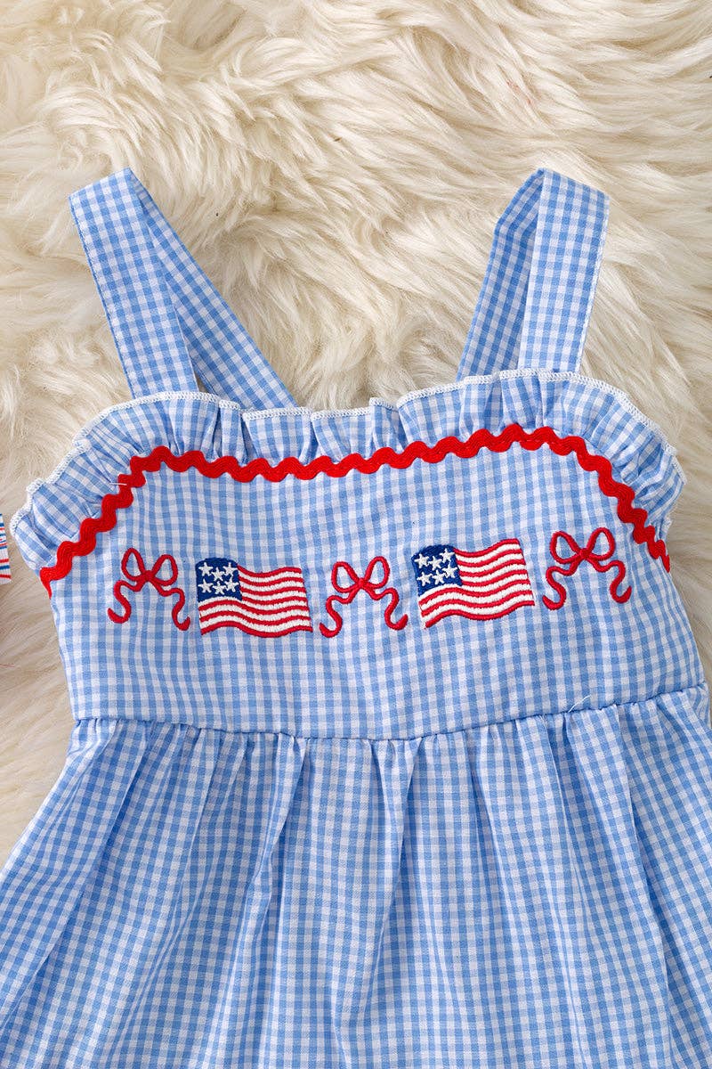 Blue gingham patriotic tiered dress. DRG60732 AMY - Adalynn Leanne