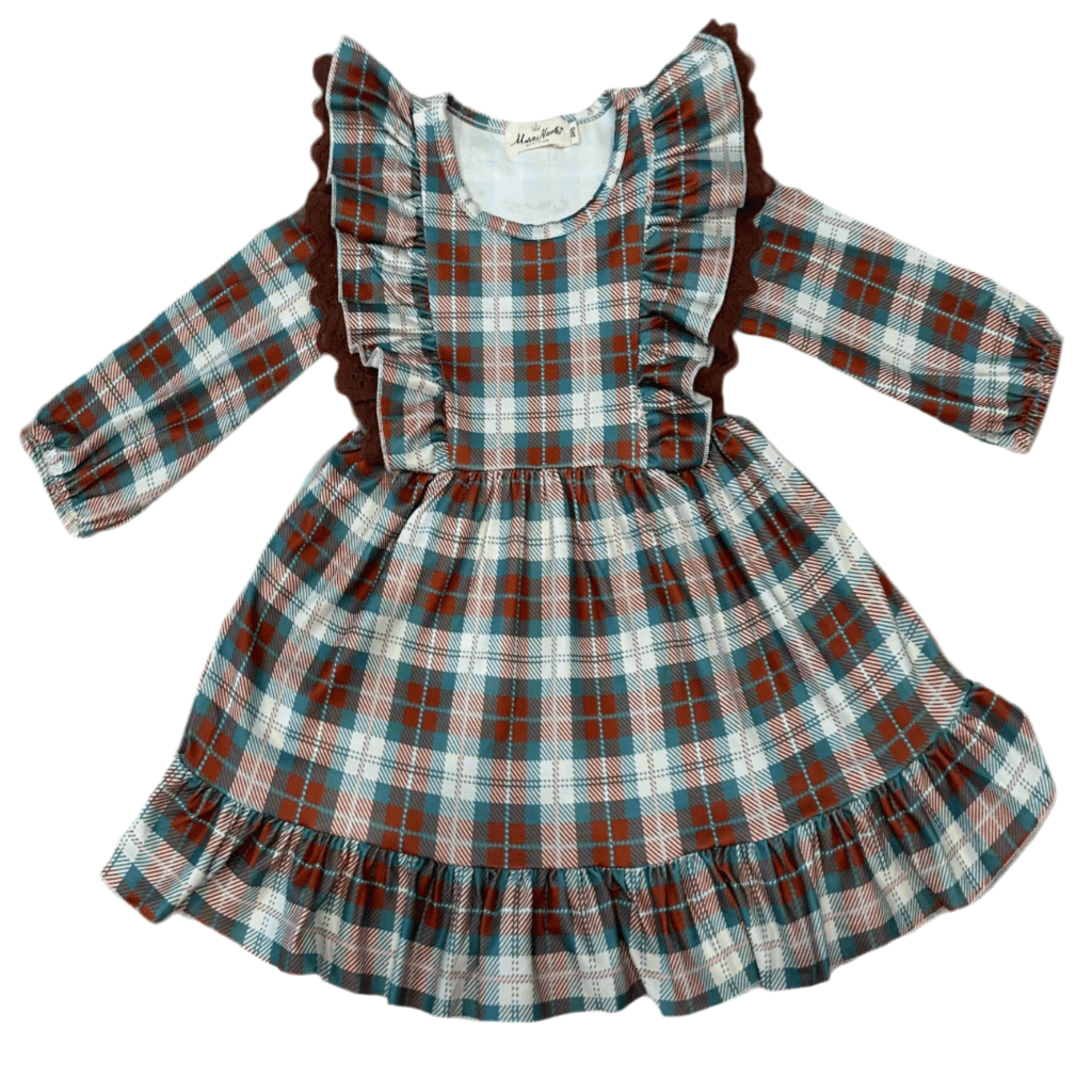 Brown and Plaid Ruffle Dress - Adalynn Leanne