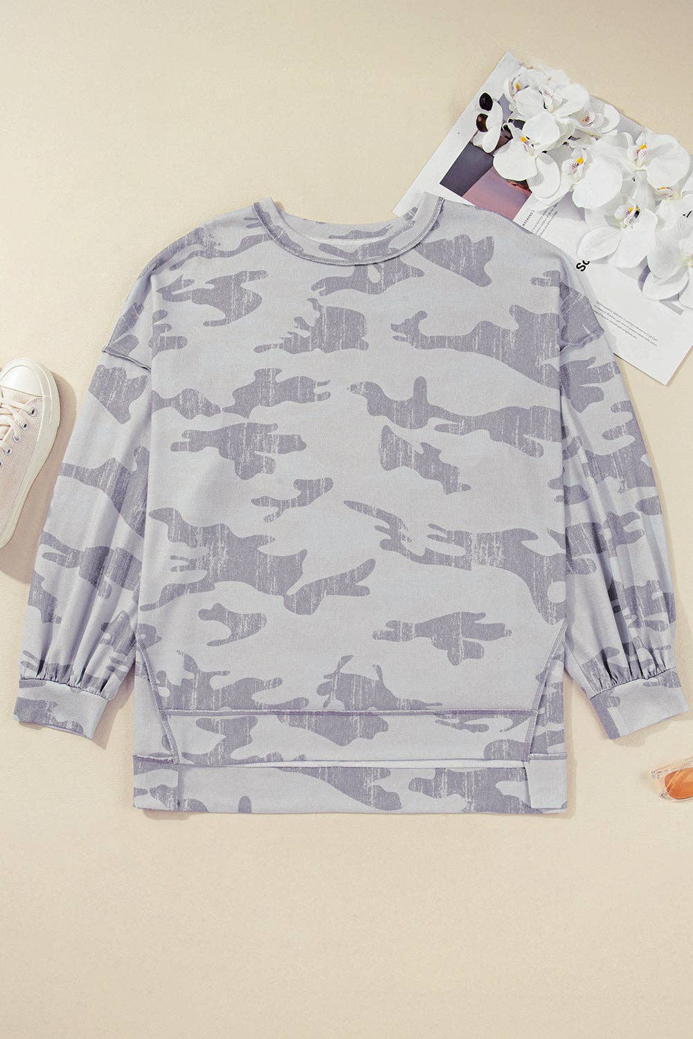 OMG! Plus Size Camouflage Crewneck Sweatshirt